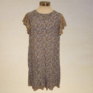 Contemporary Ann Taylor Floral Rayon Shirt Dress Ruffled Sheer Sleeves M.